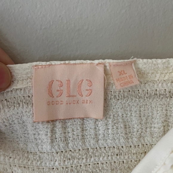 GLG XL Good Luck Gem Beige Lucy Ruffled Lace Tank Crop Top Stretch Semi Lined - Picture 3 of 8